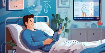 Illustration of a man in a hospital bed Illustration of a man in a hospital bed