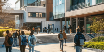 Students walking on university campus Students walking on university campus